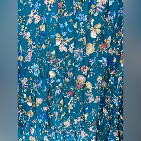 UMGEE Teal Floral Boho Babydoll Dress Size Large sleeveless - Picture 4 of 5